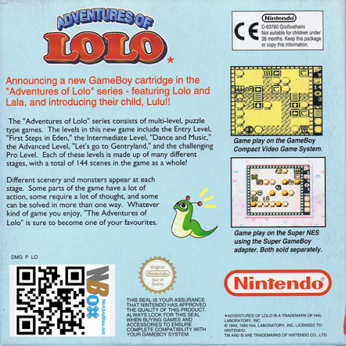 Adventures of Lolo — Box back