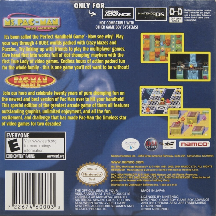2 Great Games! : Pac-Man World + Ms. Pac-Man, Maze Madness — Box back