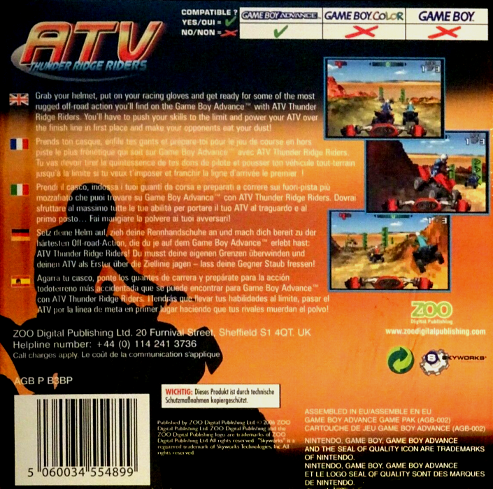 ATV : Thunder Ridge Riders — Box back