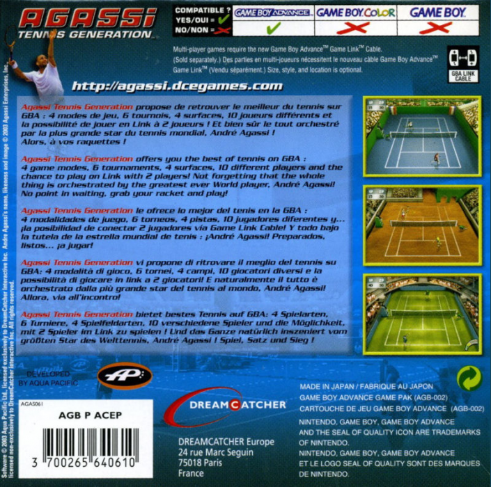 Agassi Tennis Generation — Box back