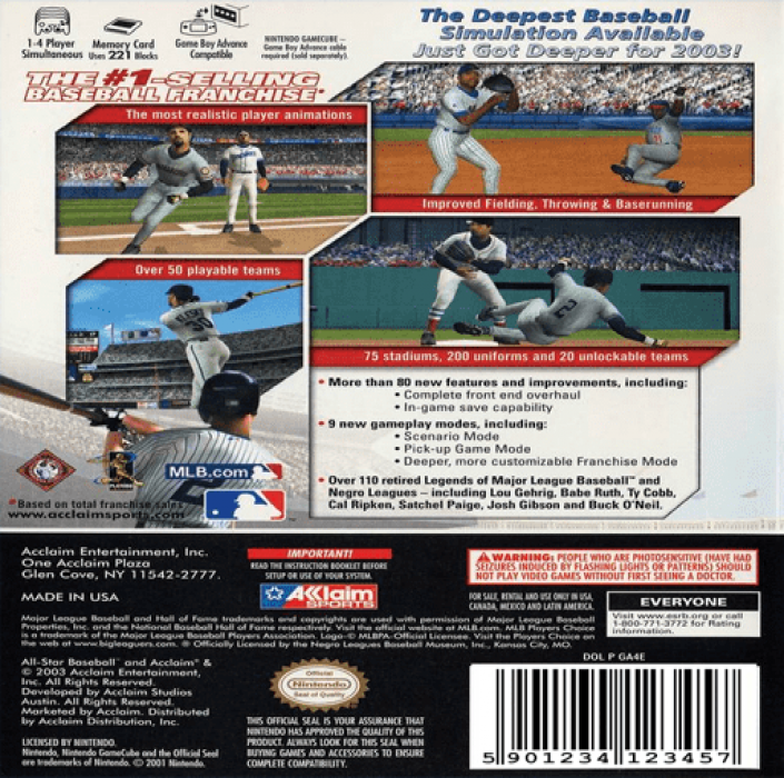 All-Star Baseball 2003 Featuring Derek Jeter — Box back