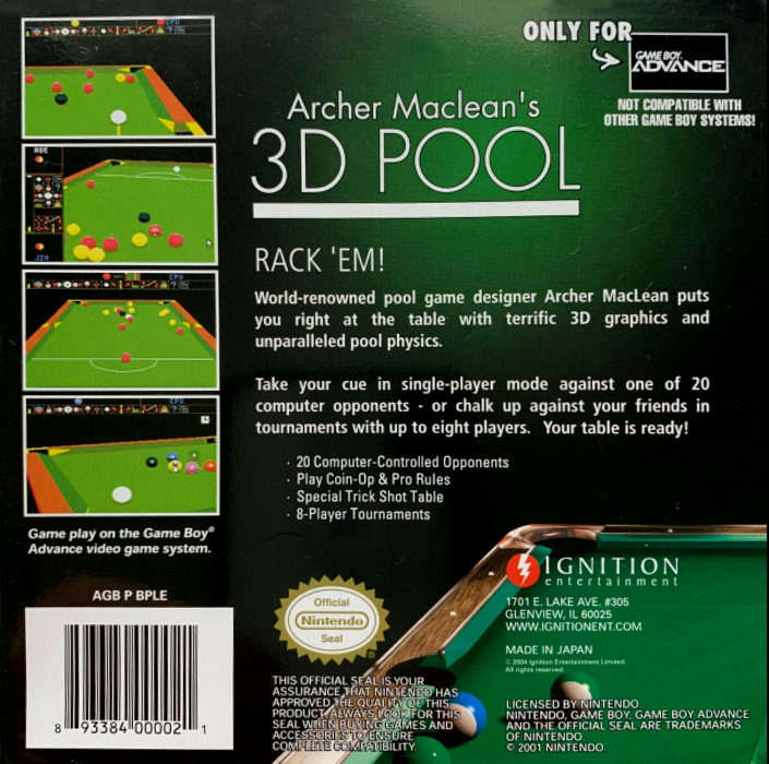 Archer Maclean's 3D Pool — Box back