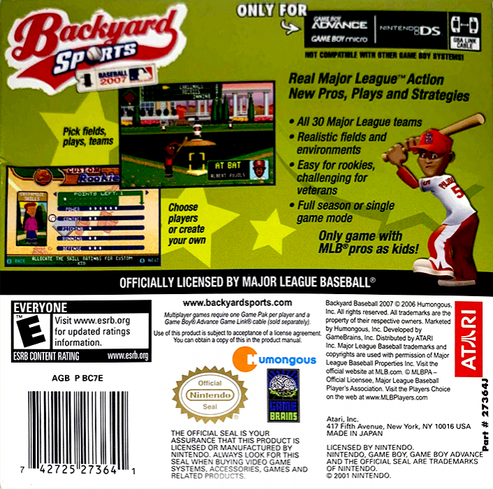 Backyard Sports : Baseball 2007 — Box back