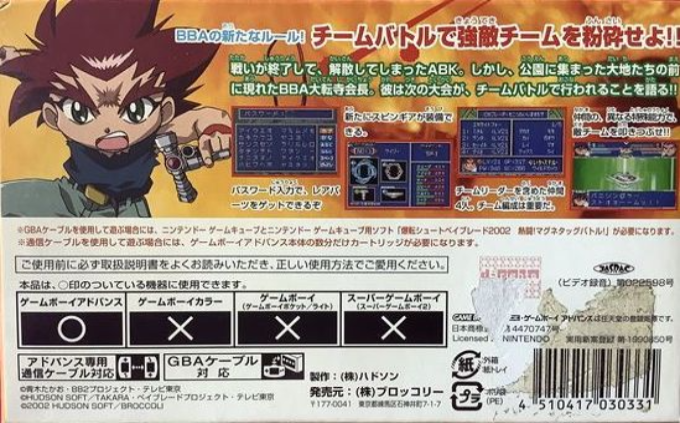 Bakuten Shoot Beyblade 2002 : Ikuze! Bakutou! Chou Jiryoku Battle!! — Box back