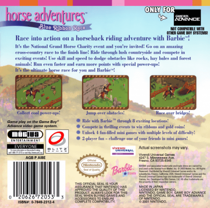 Barbie Horse Adventures : Blue Ribbon Race — Box back