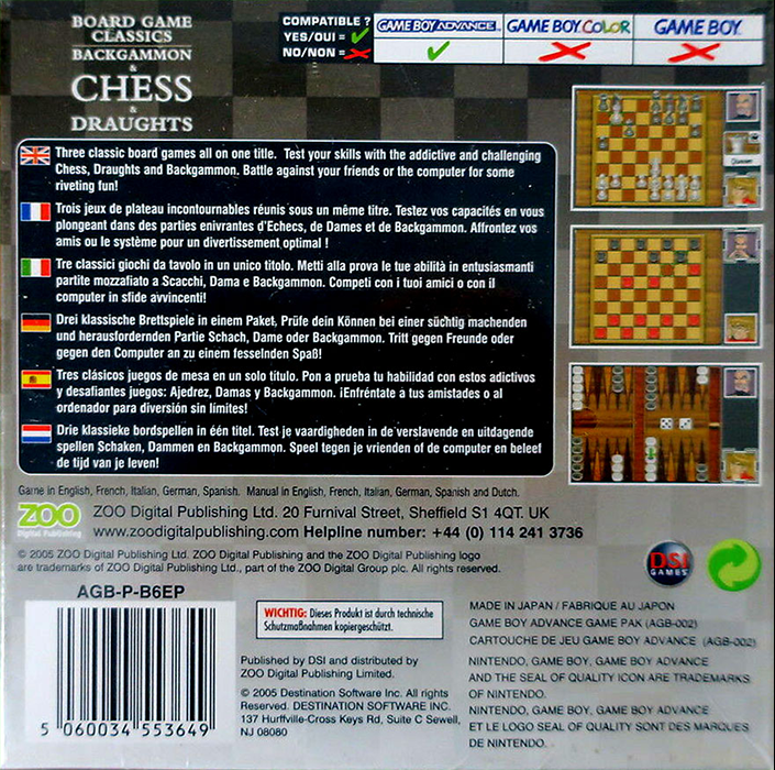 Board Game Classics: Chess & Draughts & Backgammon — Box back