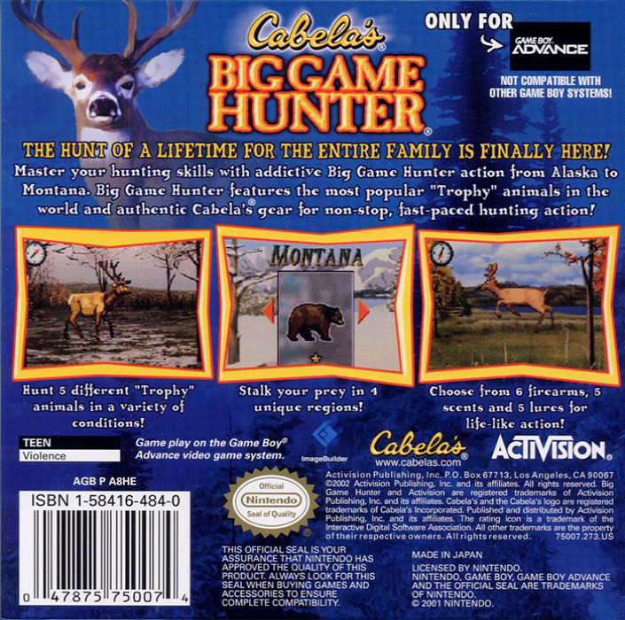 Cabela's Big Game Hunter — Box back