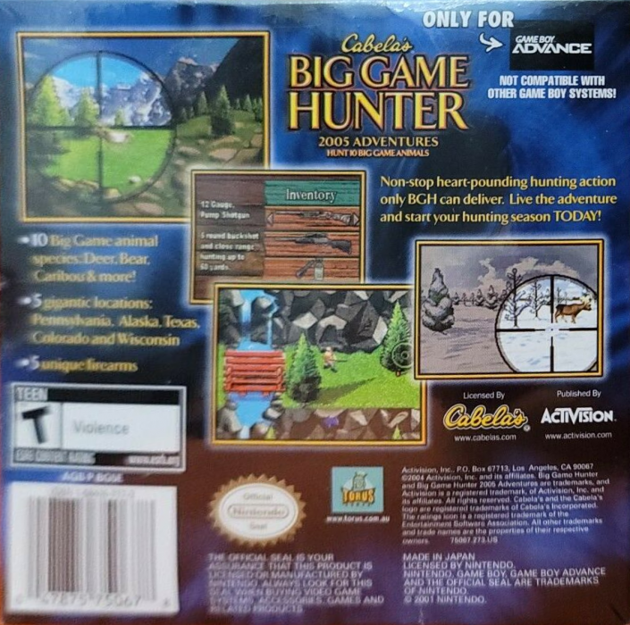 Cabela's Big Game Hunter 2005 Adventures — Box back