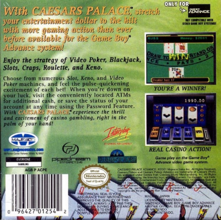 Caesars Palace Advance : Millennium Gold Edition — Box back