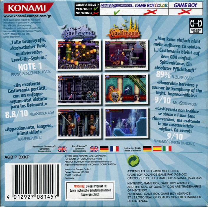 Castlevania Double Pack — Box back