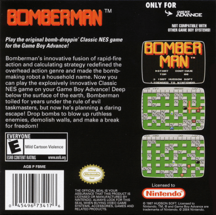 Classic NES Series : Bomberman — Box back