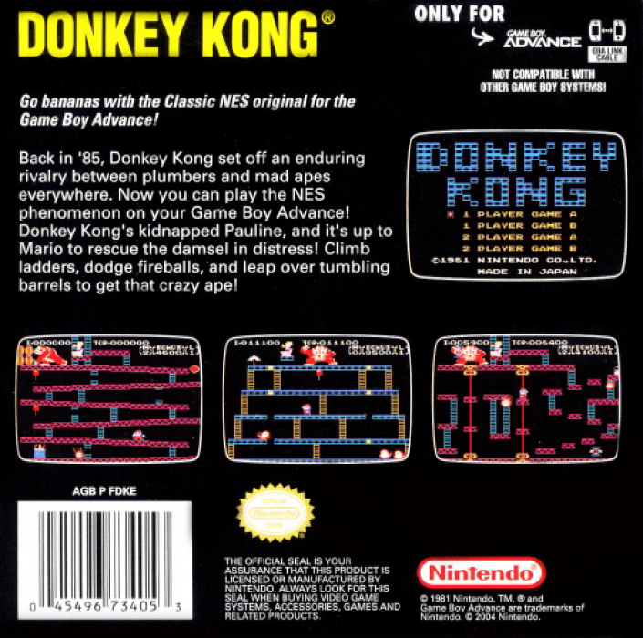 Classic NES Series : Donkey Kong — Box back