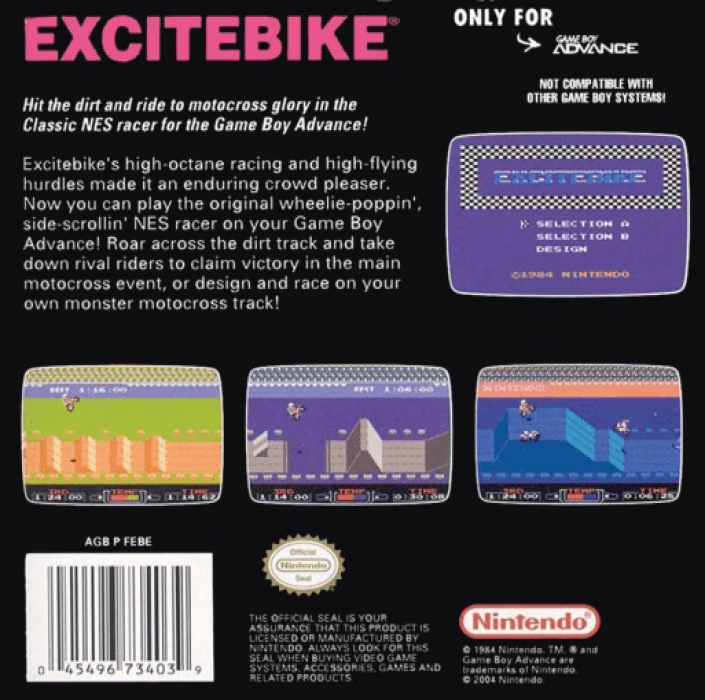 Classic NES Series : Excitebike — Box back