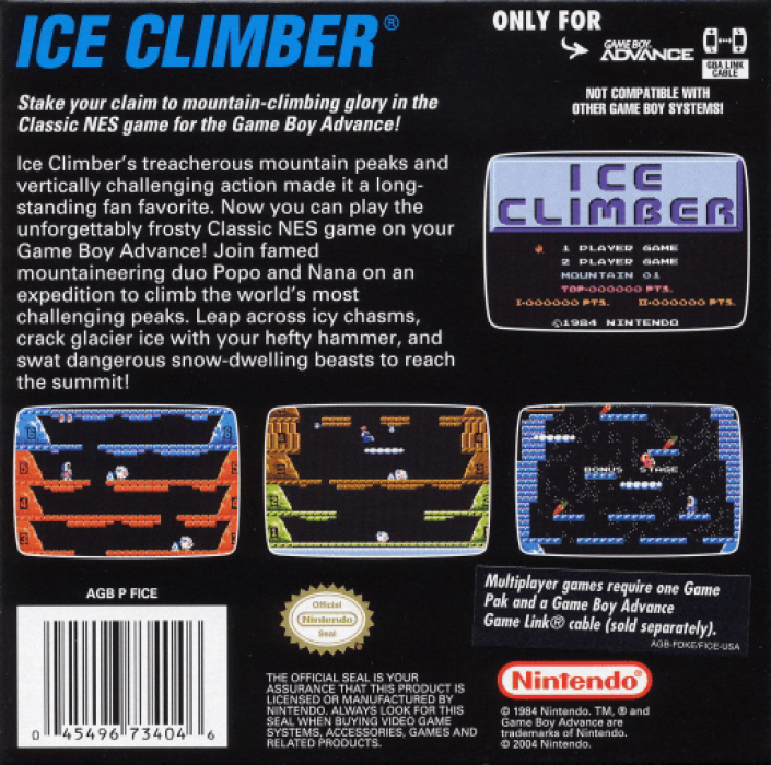 Classic NES Series : Ice Climber — Box back