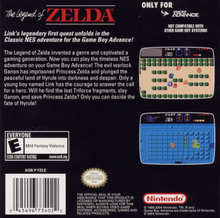 Classic NES Series : The Legend of Zelda — Box back