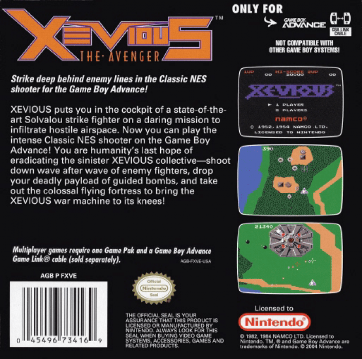 Classic NES Series : Xevious — Box back