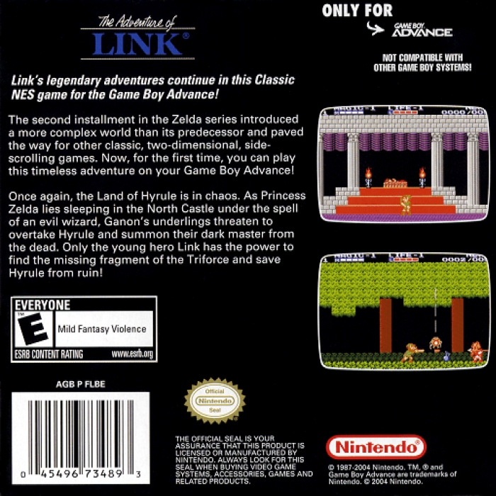 Classic NES Series : Zelda II : The Adventure of Link — Box back