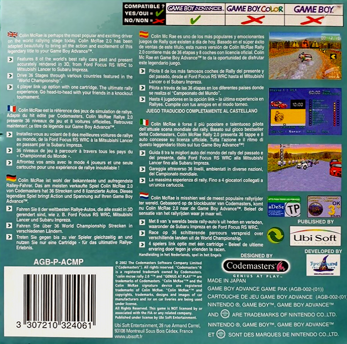 Colin McRae Rally 2.0 — Box back