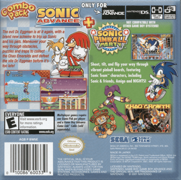 Combo Pack : Sonic Advance + Sonic Pinball Party — Box back