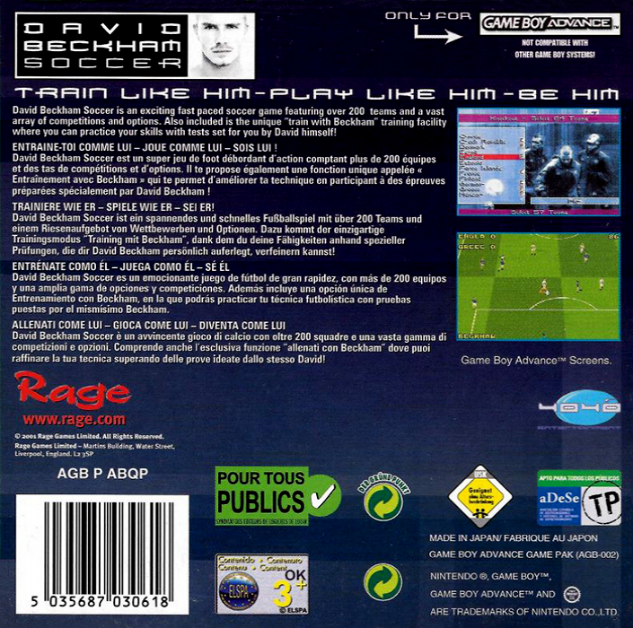 David Beckham Soccer — Box back