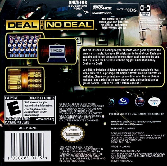 Deal or No Deal — Box back