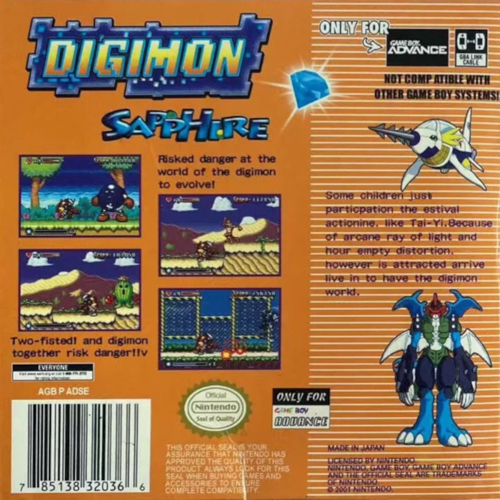 Digimon Sapphire — Box back