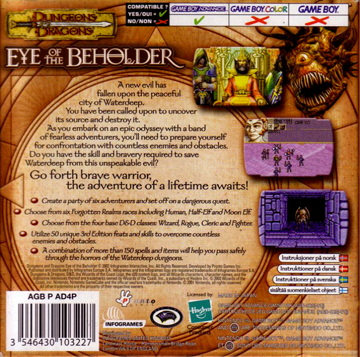 Dungeons & Dragons : Eye of the Beholder — Box back