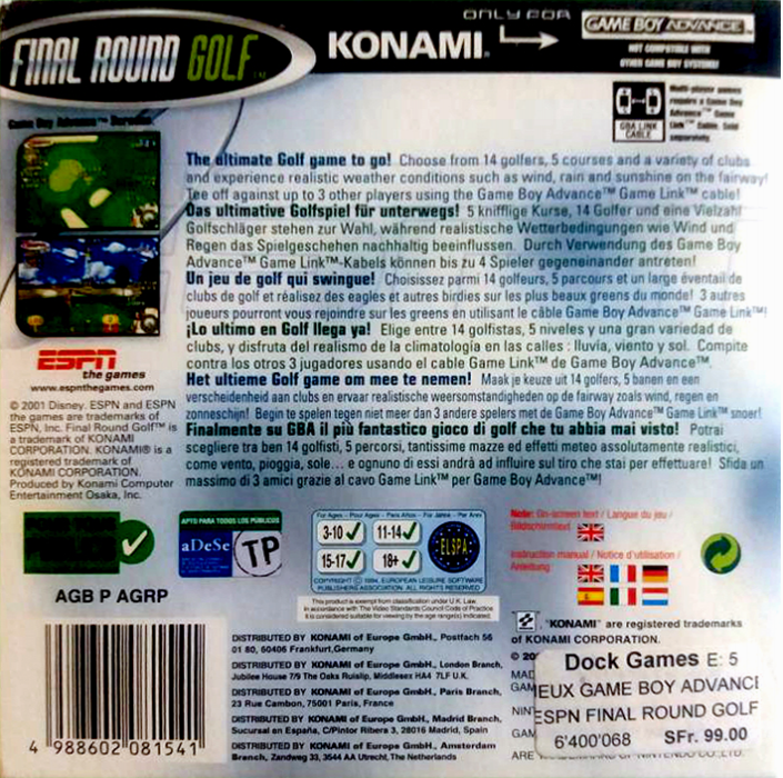 ESPN Final Round Golf — Box back