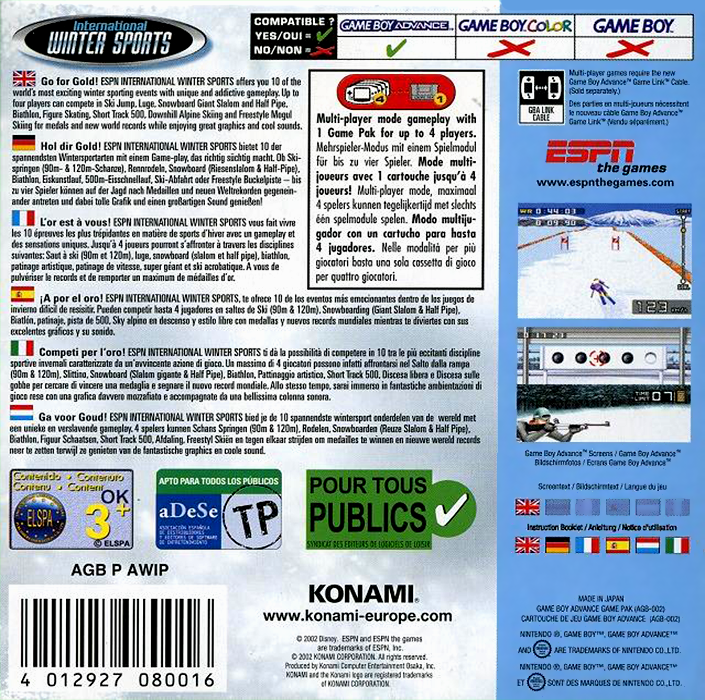 ESPN International Winter Sports — Box back