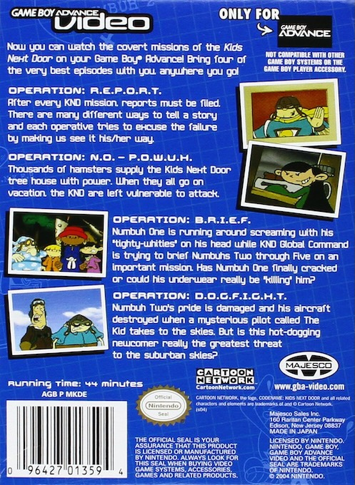 Game Boy Advance Video - Codename - Kids Next Door — Box back