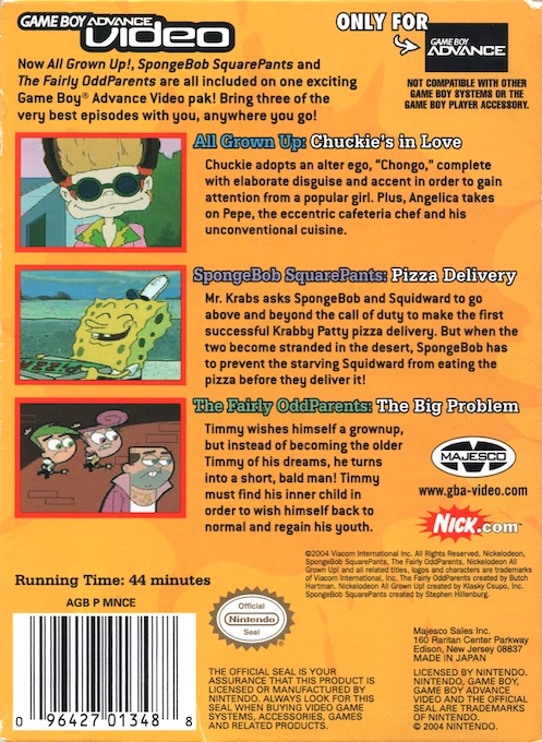 Game Boy Advance Video : Nicktoons Collection, Volume 1 — Box back