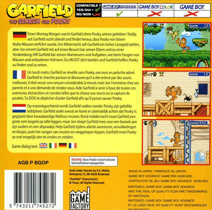 Garfield : The Search for Pooky — Box back