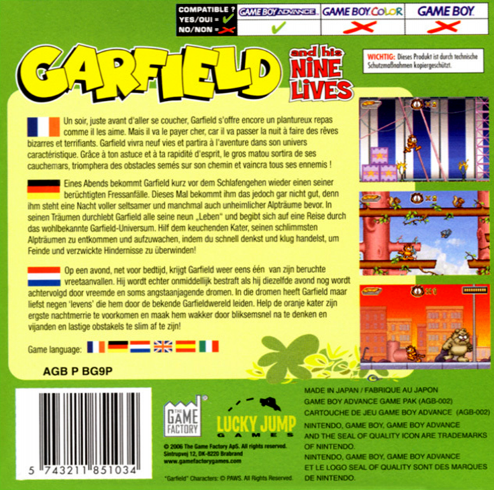 Garfield and His Nine Lives — Box back