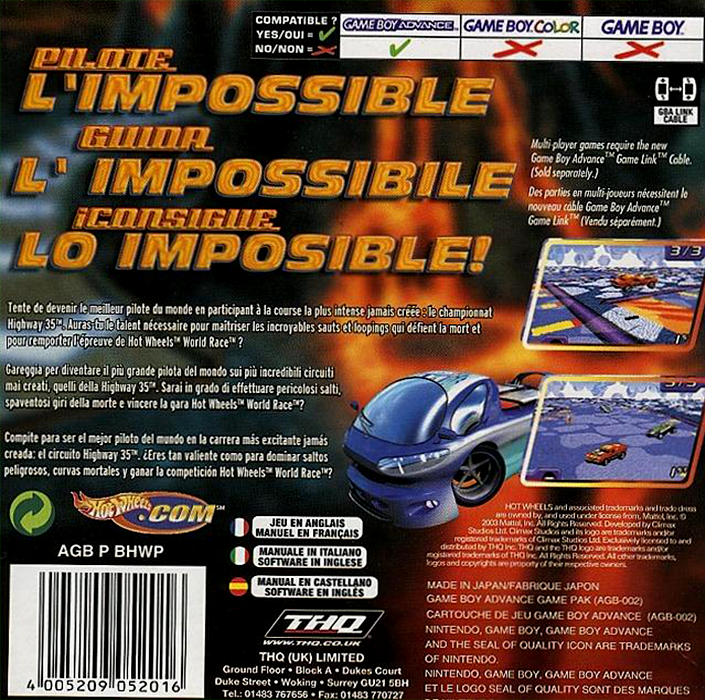 Hot Wheels : World Race — Box back