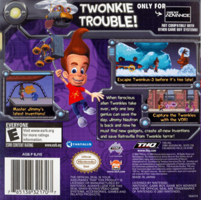 Jimmy Neutron Boy Genius : Attack of the Twonkies — Box back