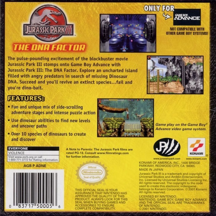 Jurassic Park III : The DNA Factor — Box back
