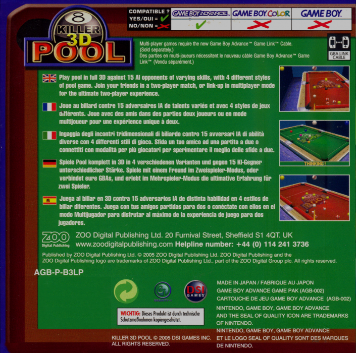 Killer 3D Pool — Box back