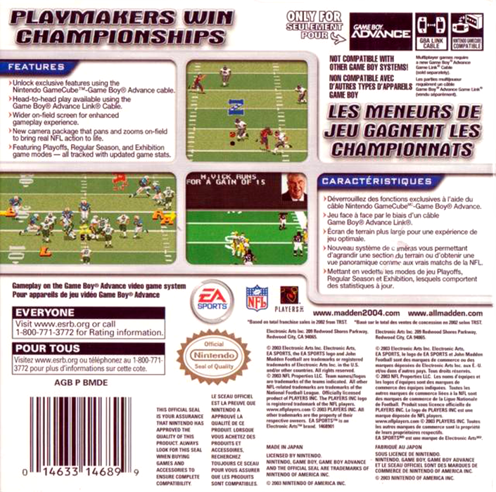 Madden NFL 2004 — Box back
