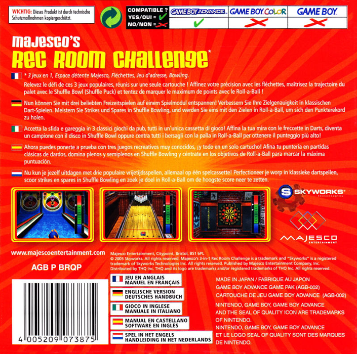 Majesco's Rec Room Challenge — Box back