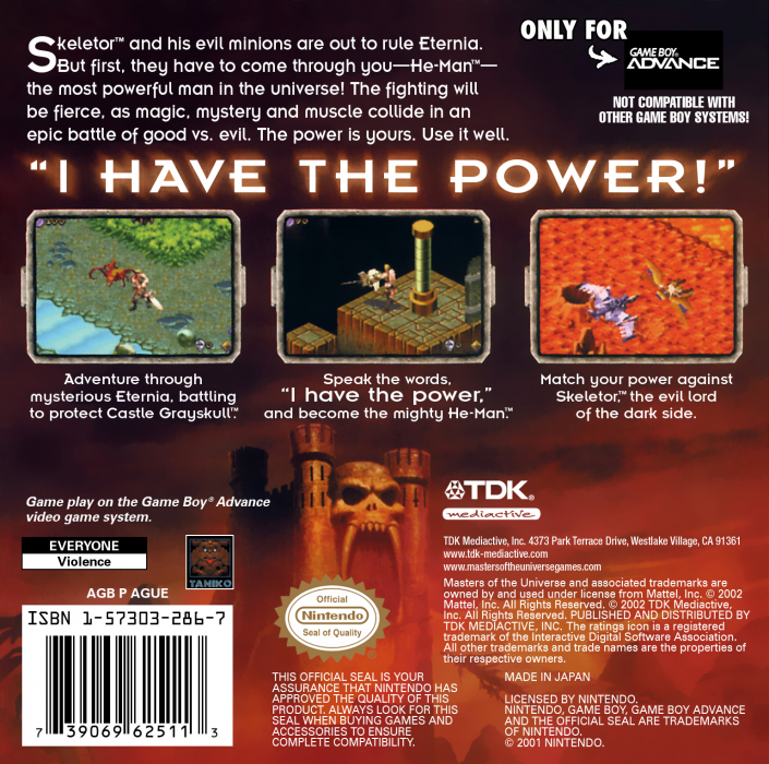 Masters of the Universe He-Man : Power of Grayskull — Box back