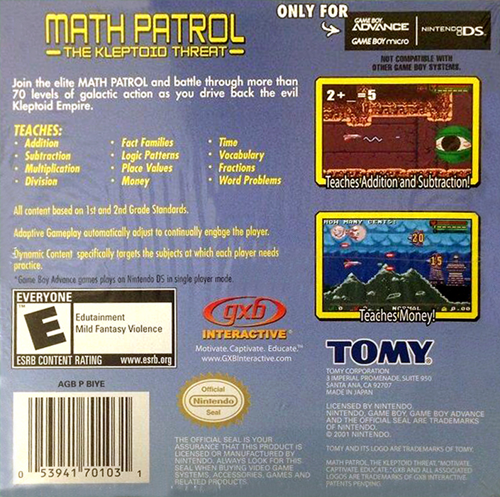 Math Patrol : The Kleptoid Threat — Box back