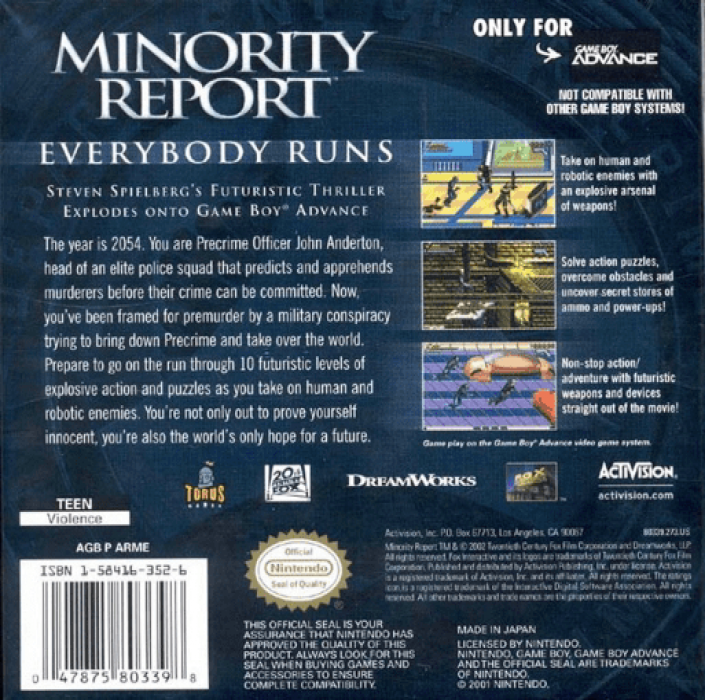 Minority Report : Everybody Runs — Box back