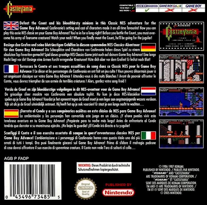 NES Classics : Castlevania — Box back
