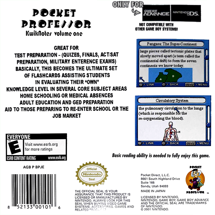 Pocket Professor : Kwik Notes, Vol. 1 — Box back