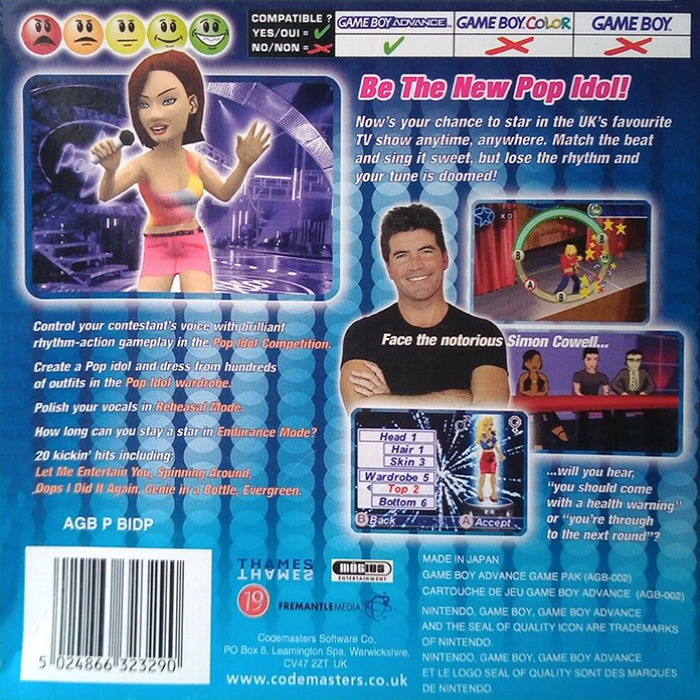 Pop Idol — Box back