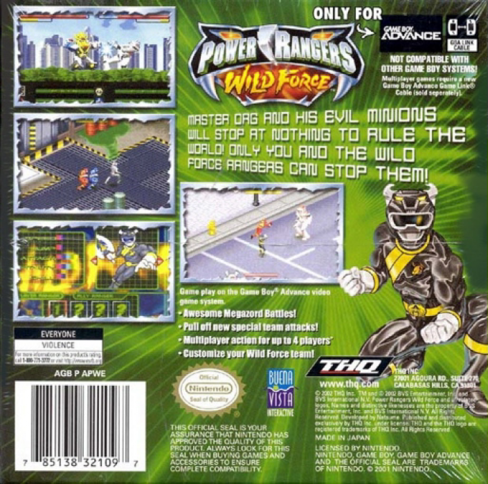 Power Rangers : Wild Force — Box back