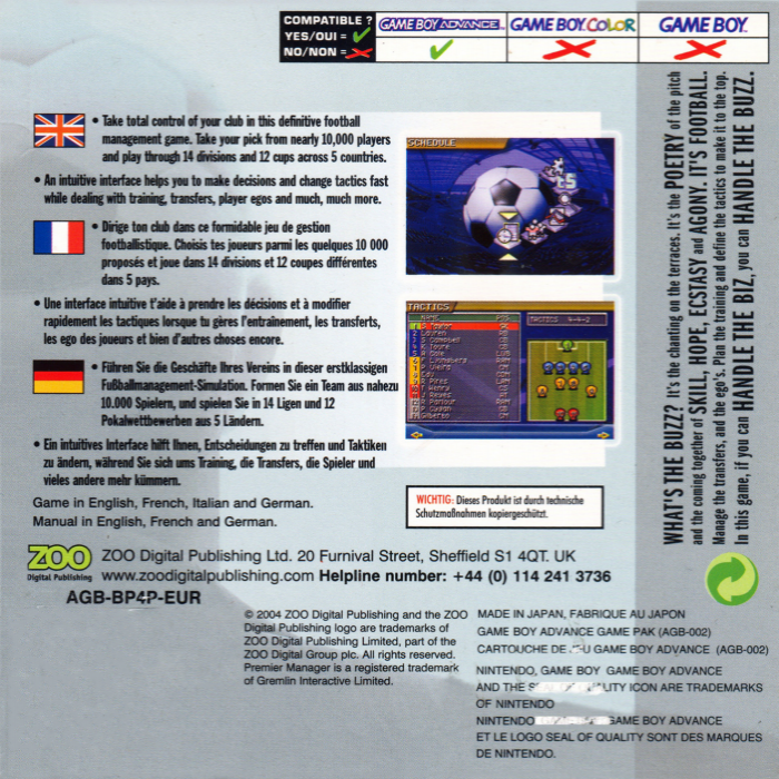 Premier Manager 2004-2005 — Box back