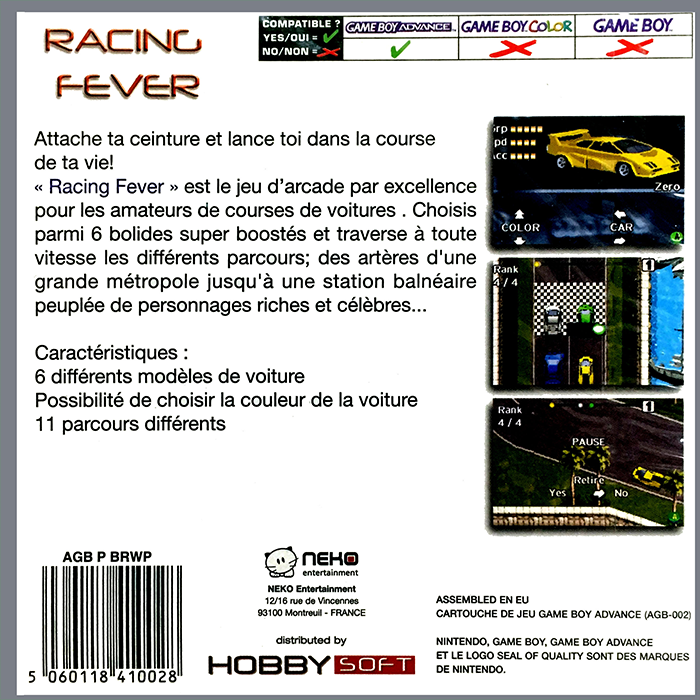 Racing Fever — Box back