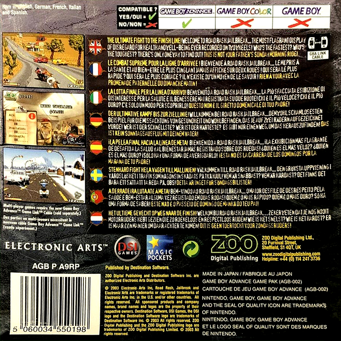 Road Rash: Jailbreak — Box back
