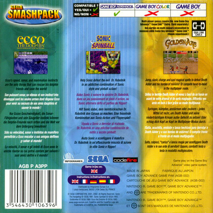 Sega Smash Pack — Box back